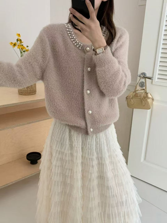 Damen Kuschelige Cardigan mit Perlen-Dekor Shop Nory