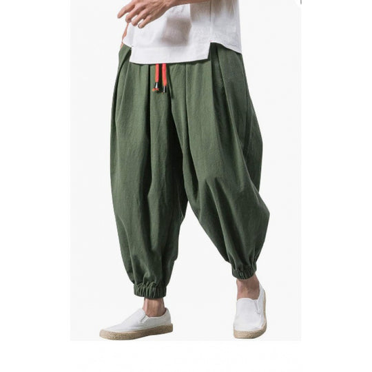 Herren weit geschnittene Haremshose mit tiefem Schritt elastischem Bündchen und dekorativem Kordelzug Shop Nory