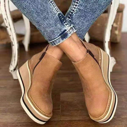 Damen Keil-Ankle-Boots mit Plateau-Blocksohle aus Leder und seitlichem Reißverschluss Shop Nory