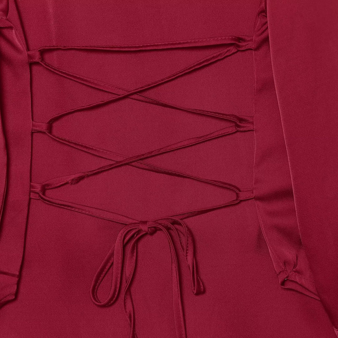 Damen Seidenähnliche Bluse mit Bindeschleife, Oversize-Schnitt und verdeckter Knopfleiste Shop Nory