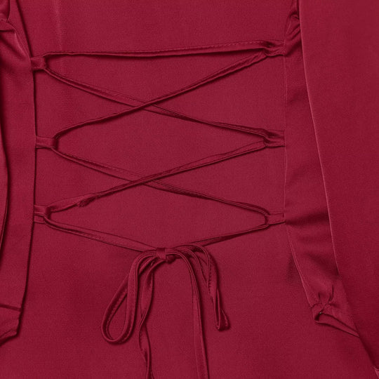 Damen Seidenähnliche Bluse mit Bindeschleife, Oversize-Schnitt und verdeckter Knopfleiste Shop Nory