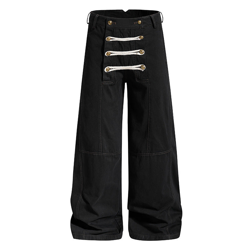 Damen High‑Waist Maritim inspirierte weite Bundhose mit dekorativer Kordel‑Schnürung Shop Nory