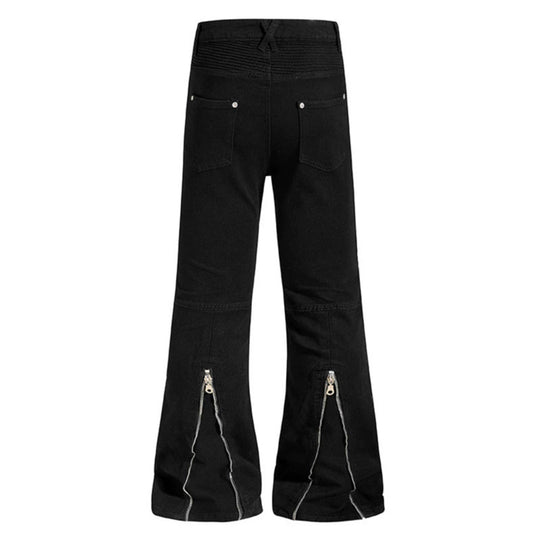 Damen Schlaghose mit hoher Taille, asymmetrischem Frontreißverschluss und Utility‑Details Shop Nory