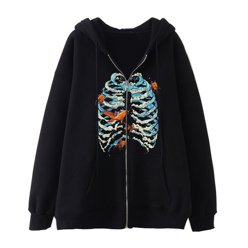 Damen nan Kapuzenjacke mit durchgehendem Reißverschluss und Rippenherz-Print Shop Nory