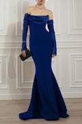Damen Elegantes Meerjungfrau-Kleid mit schulterfreiem Design und langen Ärmeln