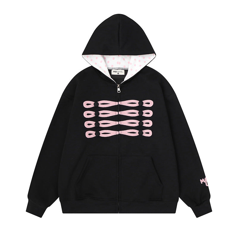 Damen Kapuzen-Sweatjacke im Oversize-Schnitt mit dekorativem Knopf-Print und gepunktetem Kapuzenfutter Shop Nory
