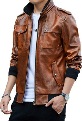 Herren Kunstleder-Flightblouson mit Schulterepauletten, Brusttaschen und gerippten Bündchen Shop Nory