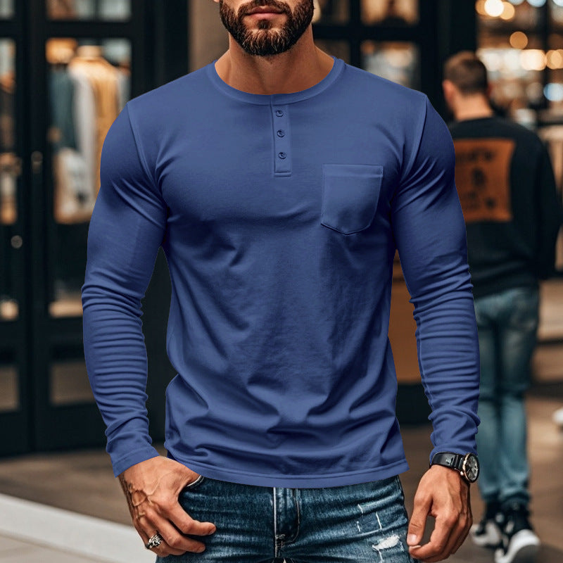 Herren Langarmshirt mit Knopfleiste und Brusttasche