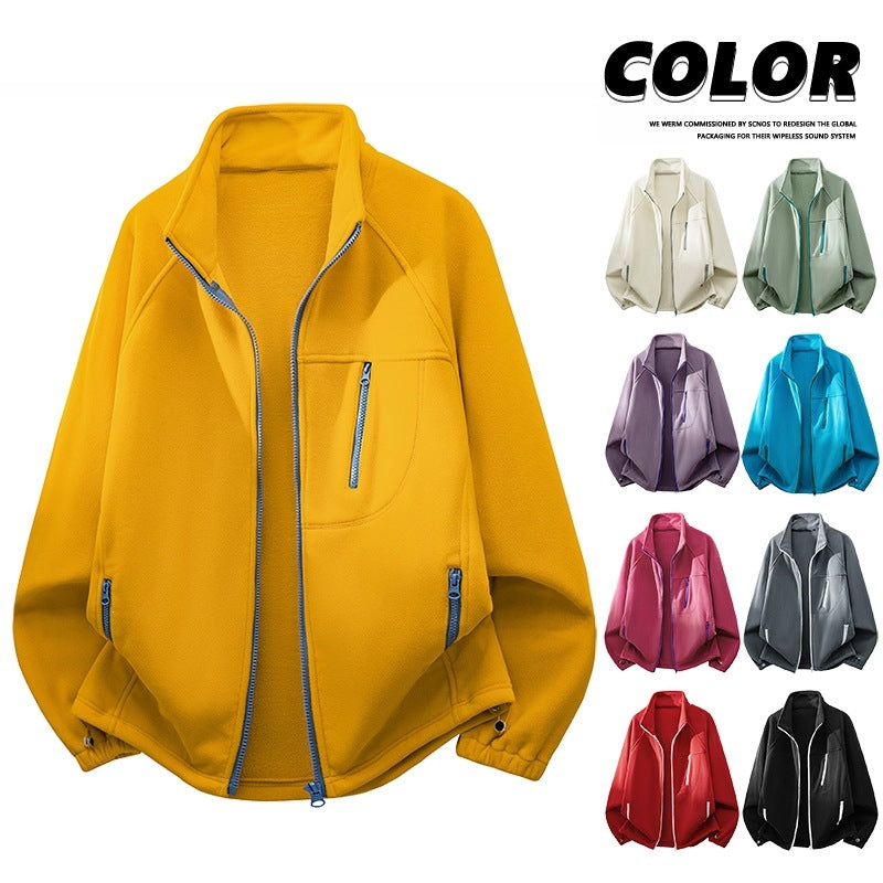Unisex Leichte Fleecejacke mit Stehkragen, Raglanärmeln und multiplen Reißverschlusstaschen Shop Nory