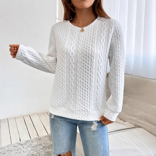 Damen Zopfmuster‑Sweatshirt mit Rundhals, texturierter Oberfläche und lockerer Passform Shop Nory