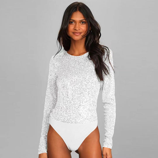Damen Funktionsreicher Pailletten-Bodysuit mit langem Arm