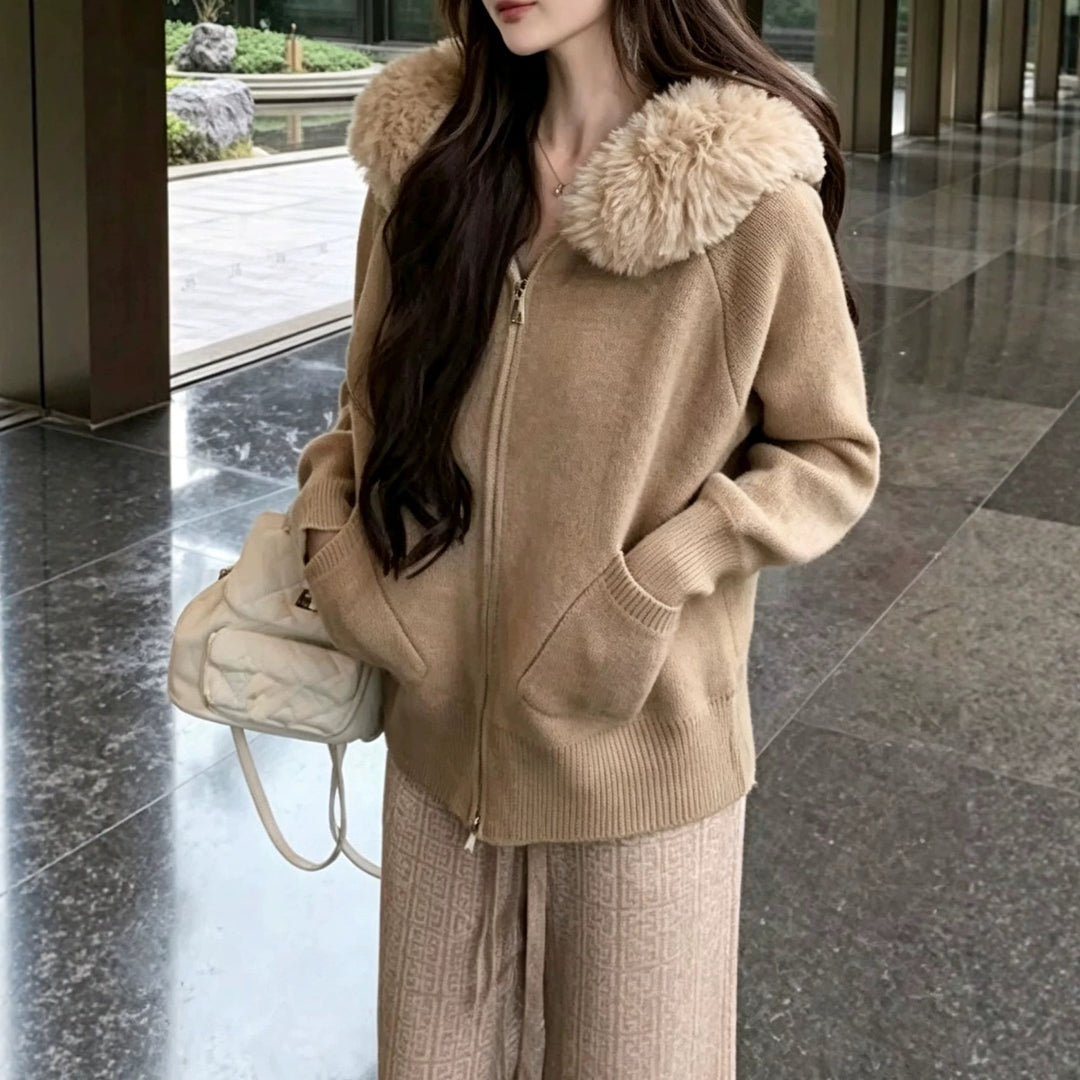 Damen Kapuzenjacke mit Fake-Fur-Kragen und durchgehendem Reißverschluss Shop Nory