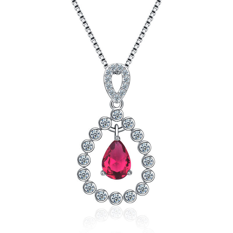 Damen elegante Halskette mit rotigem Anhänger und funkelnden Zirkonia Shop Nory