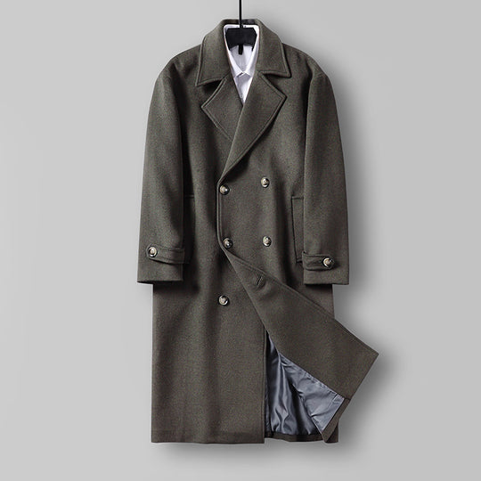 Herren Langer Doppelreihiger Wollmantel mit minimalistischer Silhouette und Schalkragen Shop Nory
