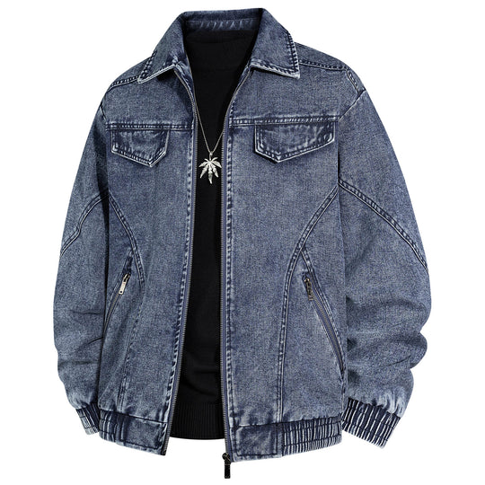 Herren Übergroße Jeans-Bomberjacke mit Stone-Wash, Reißverschluss und geripptem Saum Shop Nory