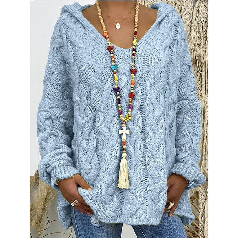 Damen nan grob gestrickter Kapuzenpullover mit Zopfmuster und weitem Oversize-Schnitt Shop Nory