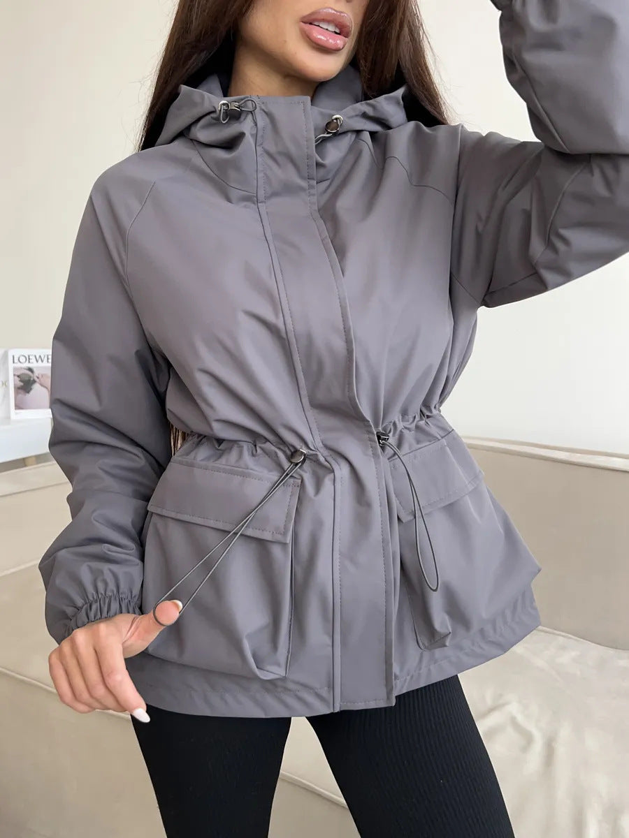 Damen lässige wasserdichte Jacke mit verstellbarem Bund