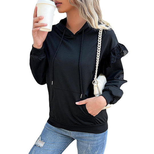 Damen Kapuzenpullover mit Spitzenvolants an den Schultern Shop Nory