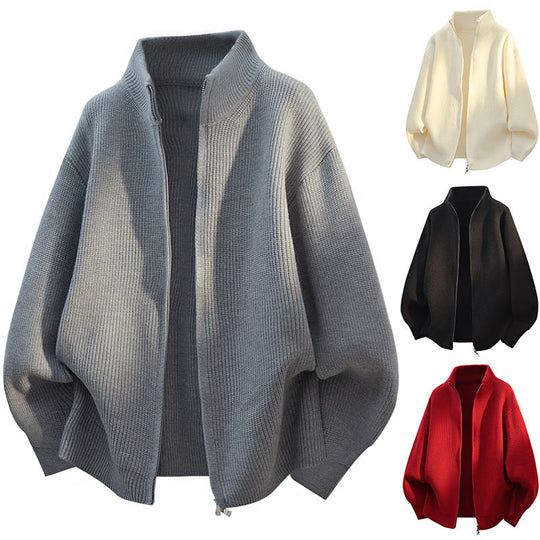 Damen Oversized Strickjacke mit hohem Kragen und Reißverschluss Shop Nory
