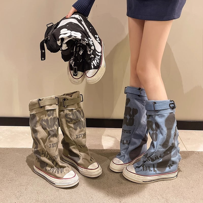 Damen Canvas-Gaiter-Boots mit integrierter Sneaker-Sohle und verstellbarem Schnallenriemen Shop Nory