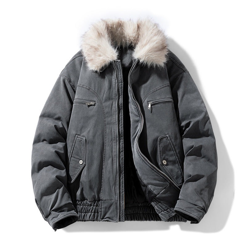 Herren wattierte Bomberjacke mit kuscheligem Kunstfellkragen und Mehrfachtaschen Shop Nory