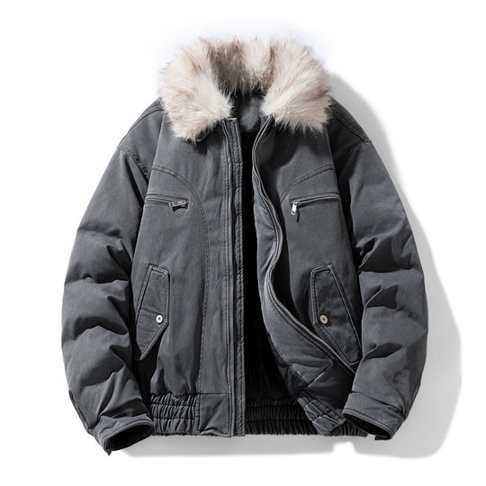 Herren wattierte Bomberjacke mit kuscheligem Kunstfellkragen und Mehrfachtaschen Shop Nory