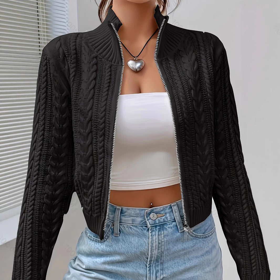 Damen Strickjacke mit modernem Zopfdesign und durchgehendem Reißverschluss