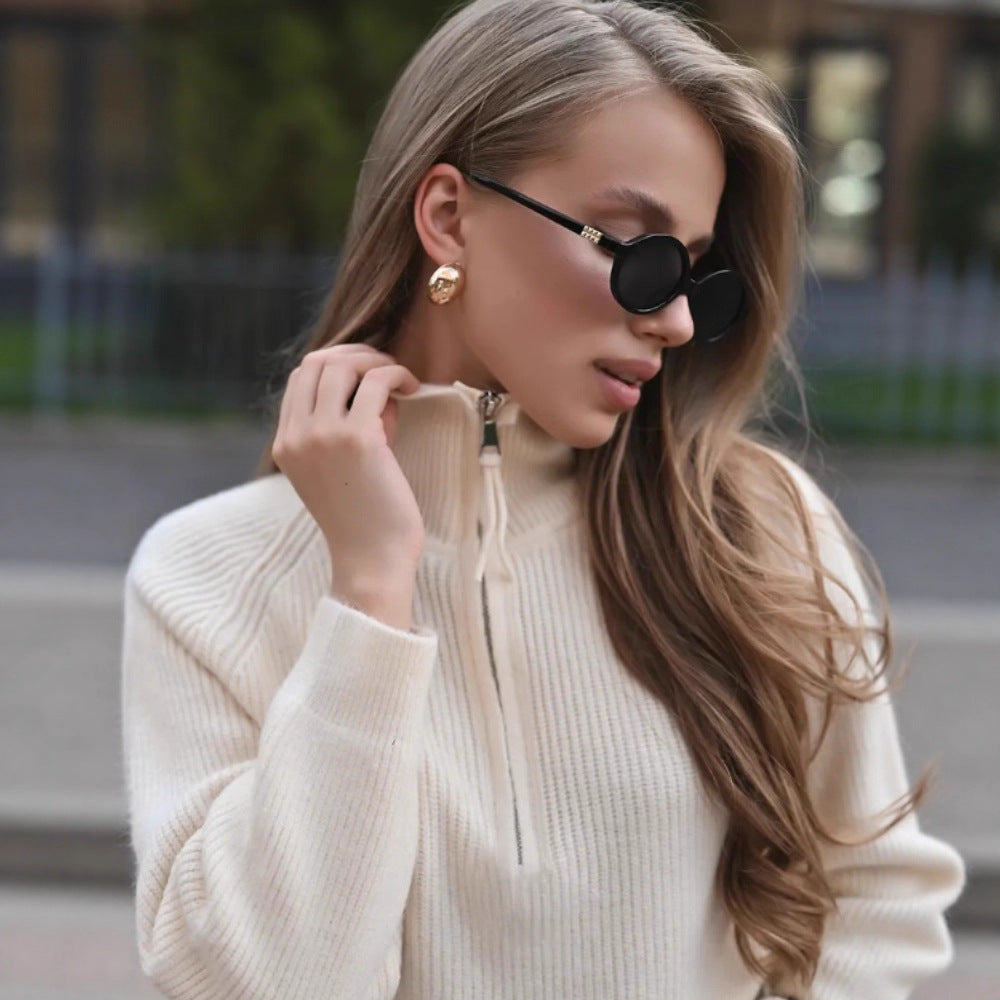 Damen Eleganter Pullover mit halbem Reißverschluss Shop Nory