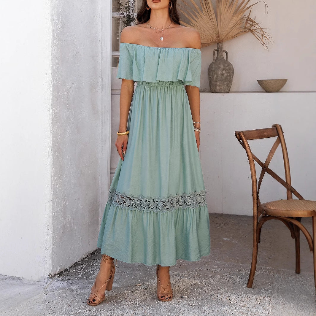 Damen Off-Shoulder Maxikleid mit Rüschendetails Shopnory