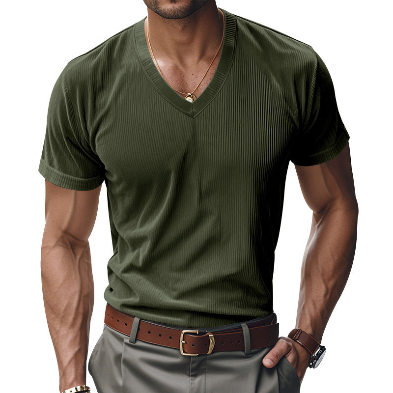 Herren modernes V-Ausschnitt T-Shirt mit strukturierter Oberfläche