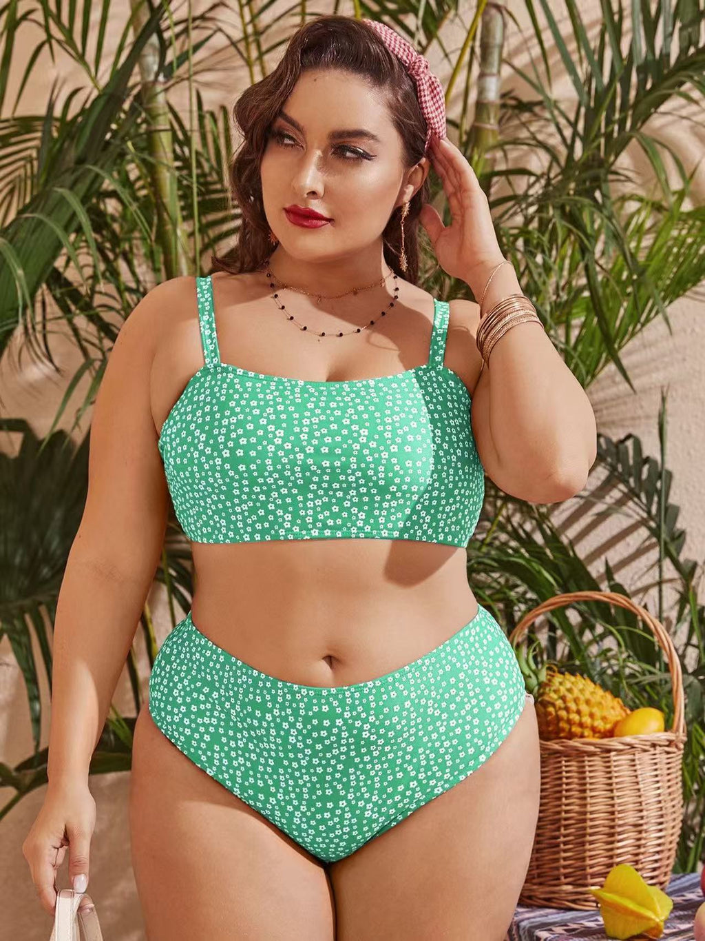Damen Hochgeschnittener Bikini mit verspieltem Punktedesign