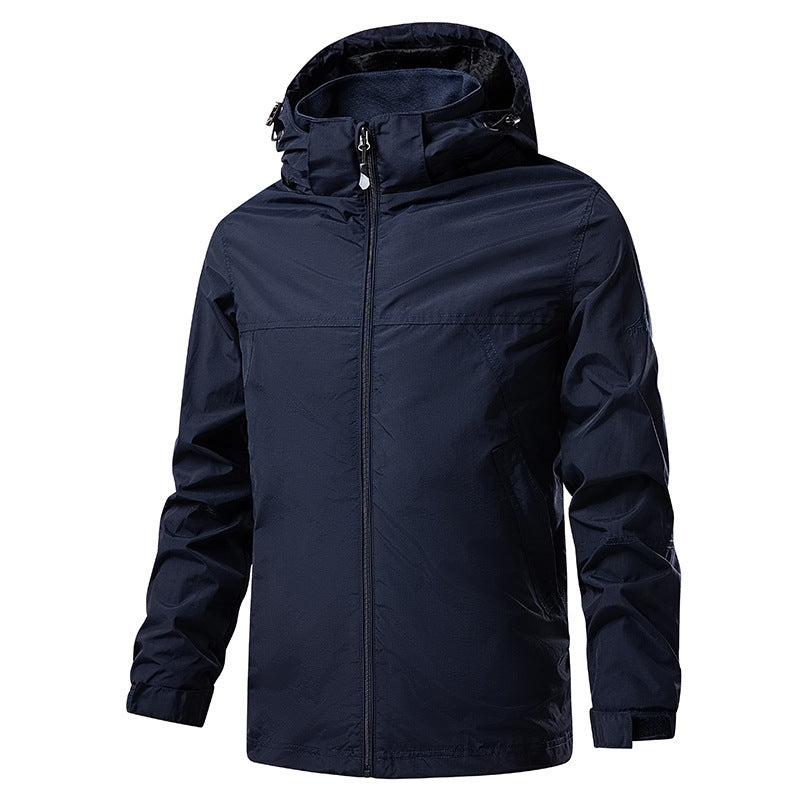 Herren Leichte packbare Regen- und Windjacke mit verstellbarer Kapuze und Mikrofleece-Kragen Shop Nory