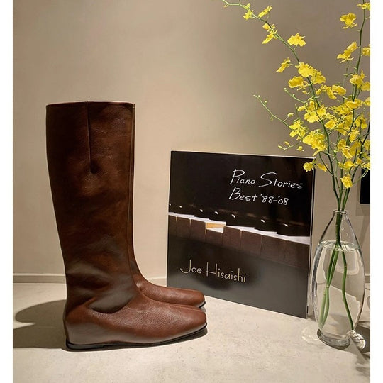 Damen Kniehohe Minimalistische Glattleder-Stiefel mit ergonomischer Laufsohle Shop Nory