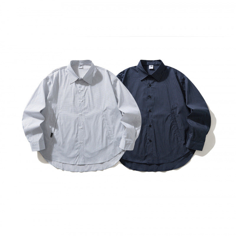 Unisex Leichtes kariertes Overshirt mit Hemdkragen, seitlichen Eingrifftaschen und abgerundetem Saum Shop Nory