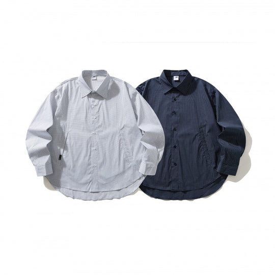 Unisex Leichtes kariertes Overshirt mit Hemdkragen, seitlichen Eingrifftaschen und abgerundetem Saum Shop Nory