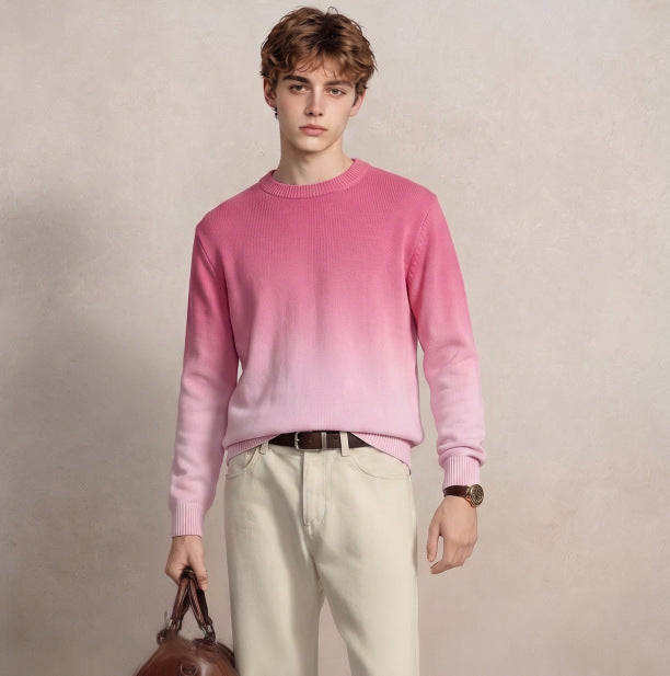 Herren Feinstrick-Pullover mit Dip-Dye-Effekt und Rundhalsausschnitt Shop Nory