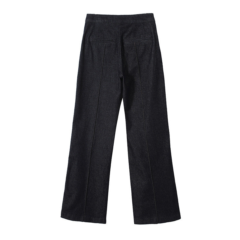 Damen High‑Waist Weite Denimhose mit durchgehender Mittelnaht und aufgesetzten Taschen Shop Nory