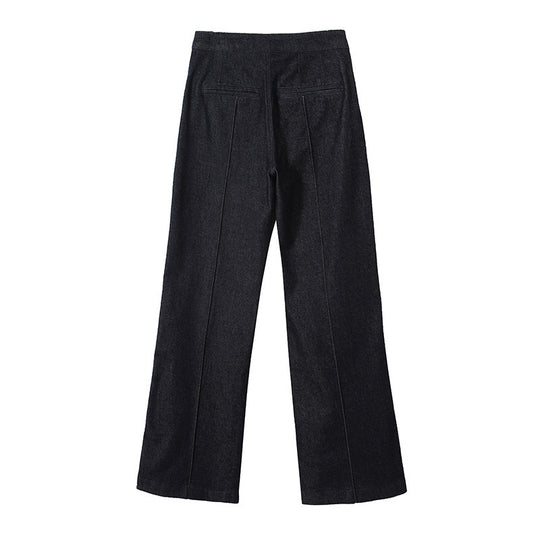 Damen High‑Waist Weite Denimhose mit durchgehender Mittelnaht und aufgesetzten Taschen Shop Nory