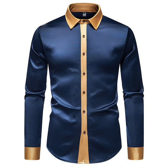 Herren Elegantes Langarmhemd mit Satin-Details