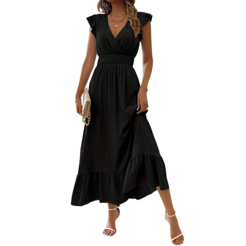 Damen Maxikleid mit voluminösen Rüschenärmel und elegantem Bund