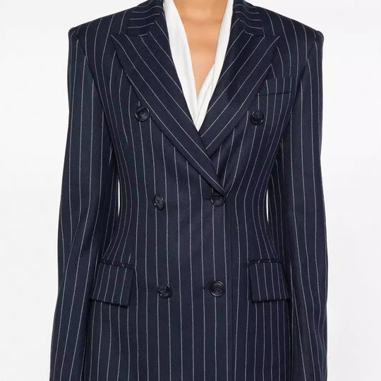 Damen Nadelstreifen Zweireihiger Blazer mit High‑Waist Schlaghose Shop Nory