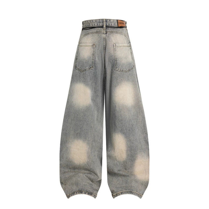 Damen Extraweite Distressed-Jeans im Baggy‑Schnitt mit Batik‑Wash und Tuchgürtel Shop Nory