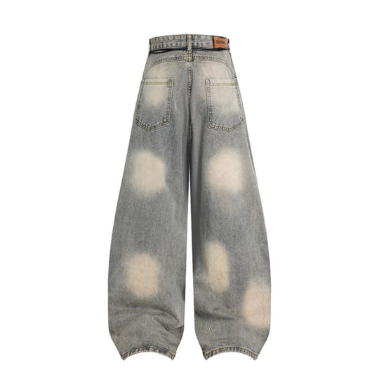 Damen Extraweite Distressed-Jeans im Baggy‑Schnitt mit Batik‑Wash und Tuchgürtel Shop Nory
