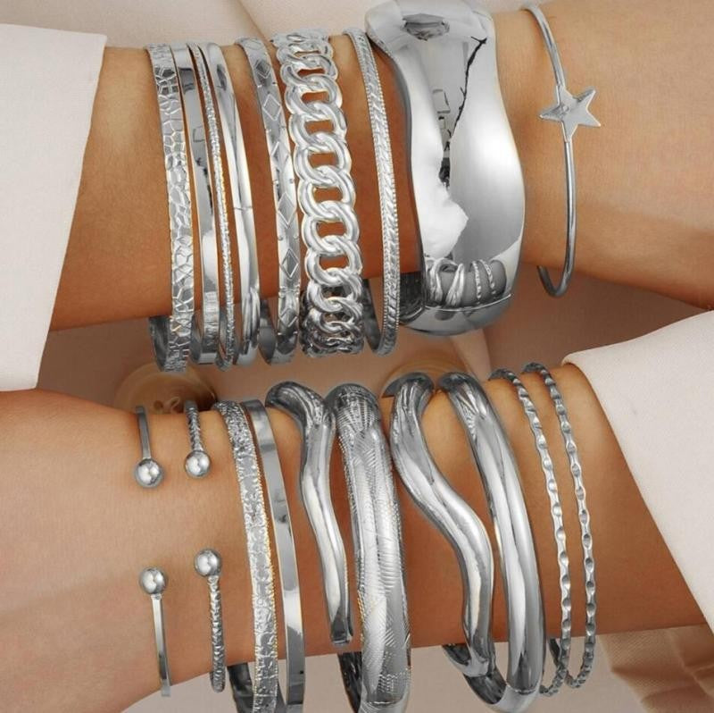 Damen Armreifen-Set aus hochwertigem Edelstahl mit moderner Struktur Shop Nory