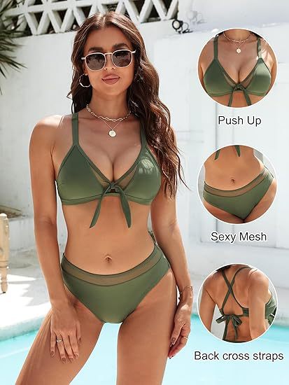 Damen Push-Up-Bikini-Top mit sexy Mesh und Rückenkreuz-Träger