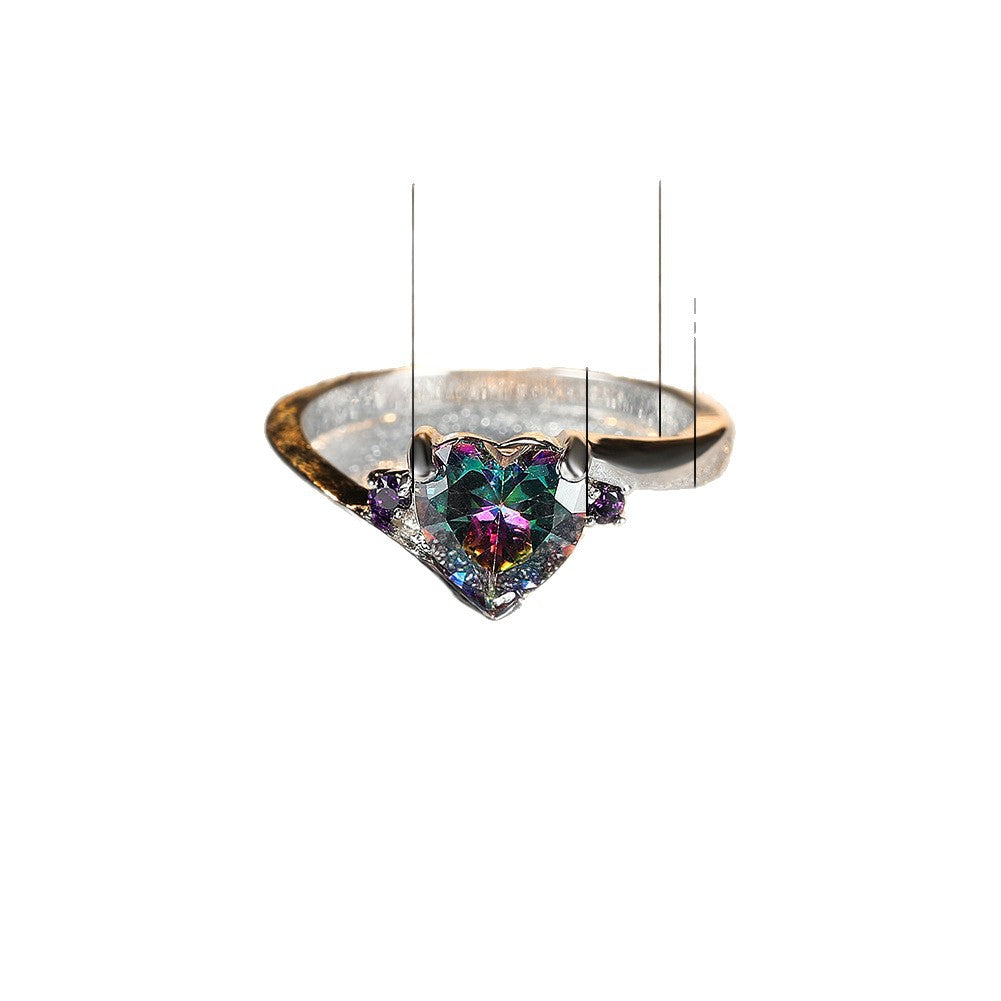 Damen Ring mit funkelndem Herzdesign und farbenfrohen Kristallen Shop Nory