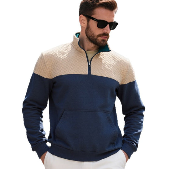 Herren Colorblock-Halbzip-Sweatshirt mit gesteppter Brustpartie, Kängurutasche und elastischen Bündchen Shop Nory