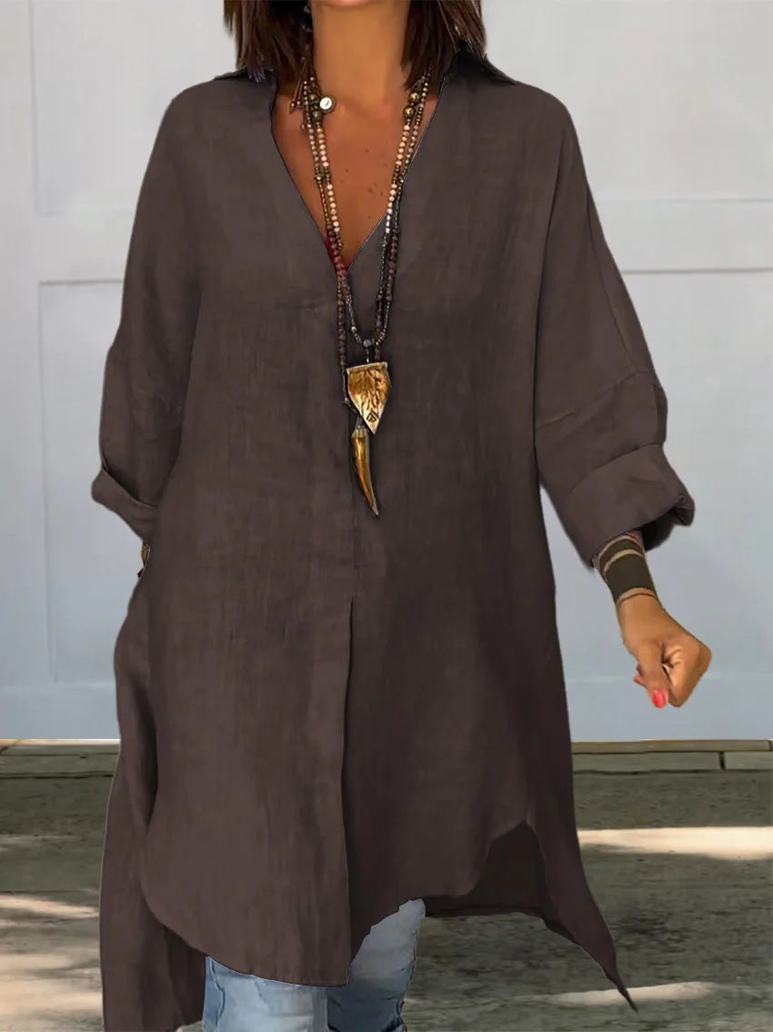 Damen Leinen Tunika mit asymmetrischem Schnitt und eleganten Details