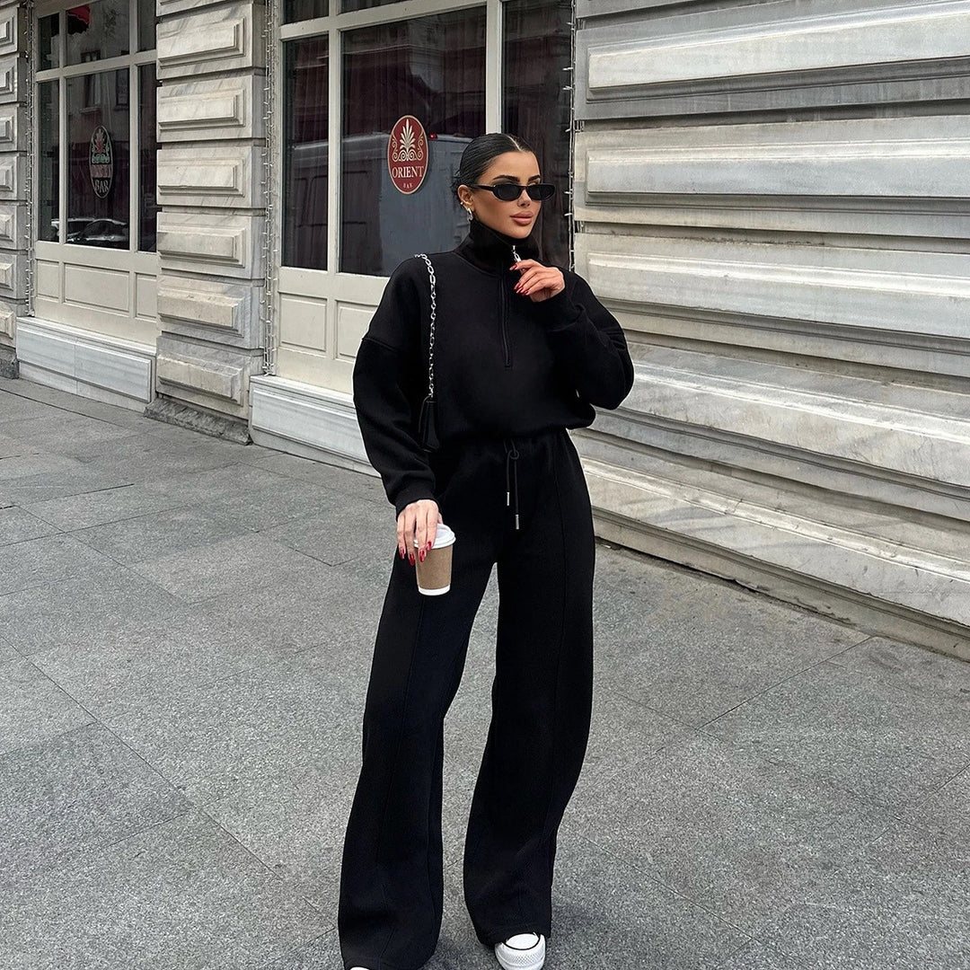 Damen Oversized Fleece-Lounge-Set mit Halb-Reißverschluss und weiten Jogginghosen Shop Nory