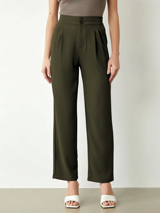 Damen Hochtaillierte weite Stoffhose mit Bundfalten und Doppelknopf Shop Nory